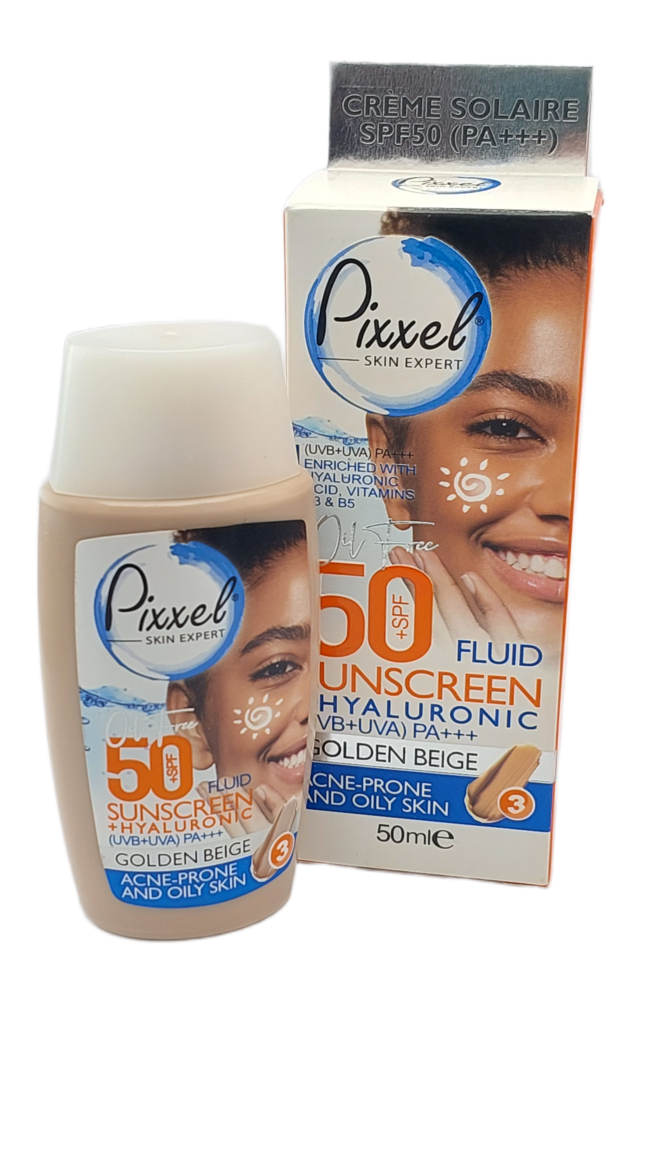 ضد آفتاب فلوئیدی پیکسل SPF50 ضد برای پوست چرب آکنه و جوش 3 ضد آفتاب فلوئیدی پیکسل برای پوستهای چرب، مختلط و مستعد آکنه